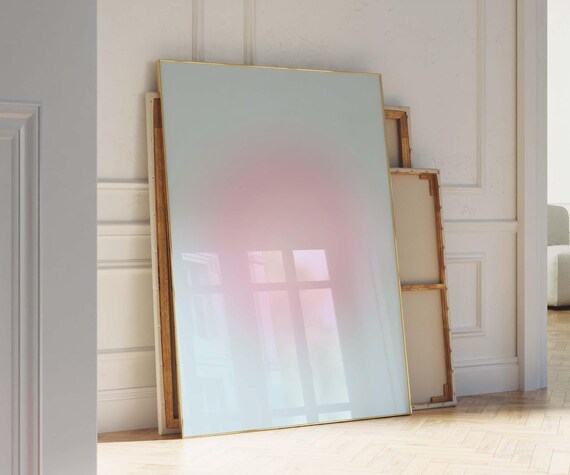 Light Blue Pink Gradient Aura Pink Glow Center Abstract Art Poster