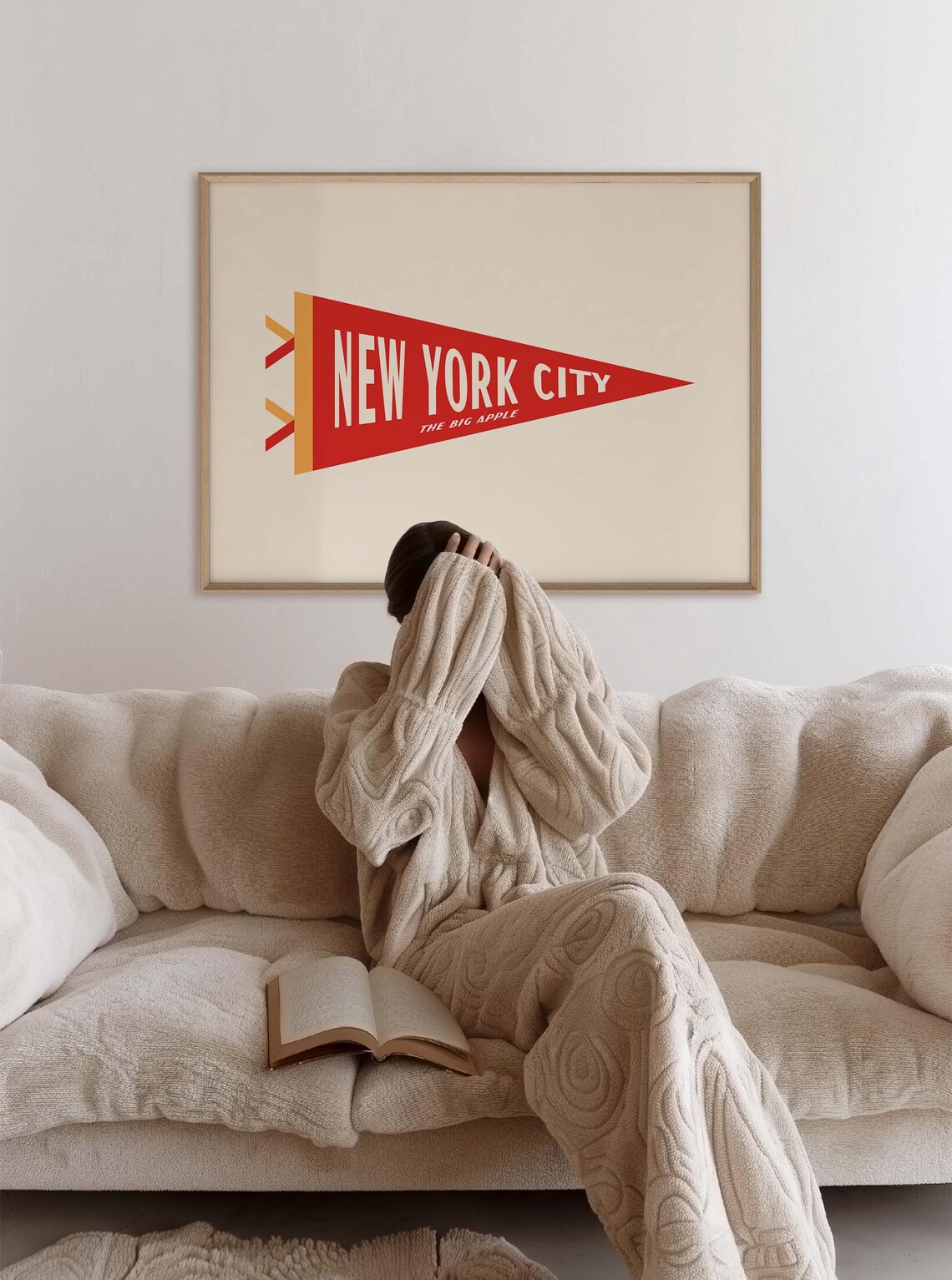 New York City The Big Apple Red Pennant Flag Vintage Travel Poster - Image 3