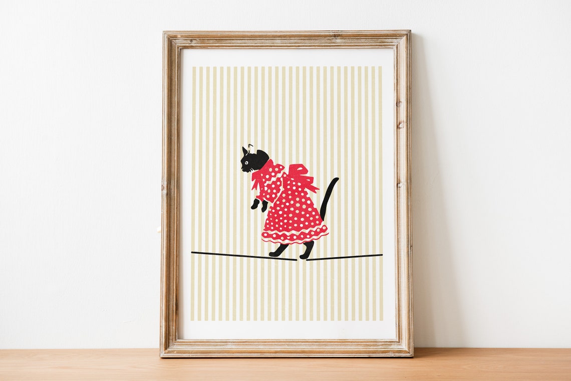 Vintage Black Cat in Red Polka Dot Dress Retro Kitchen Poster Art - Image 3