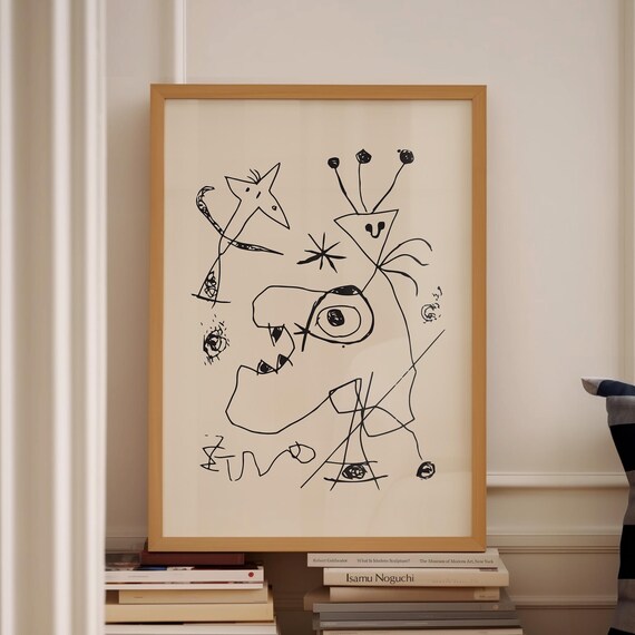 Joan Miro Surrealist Black Ink Line Drawing Modern Abstract Art Poster