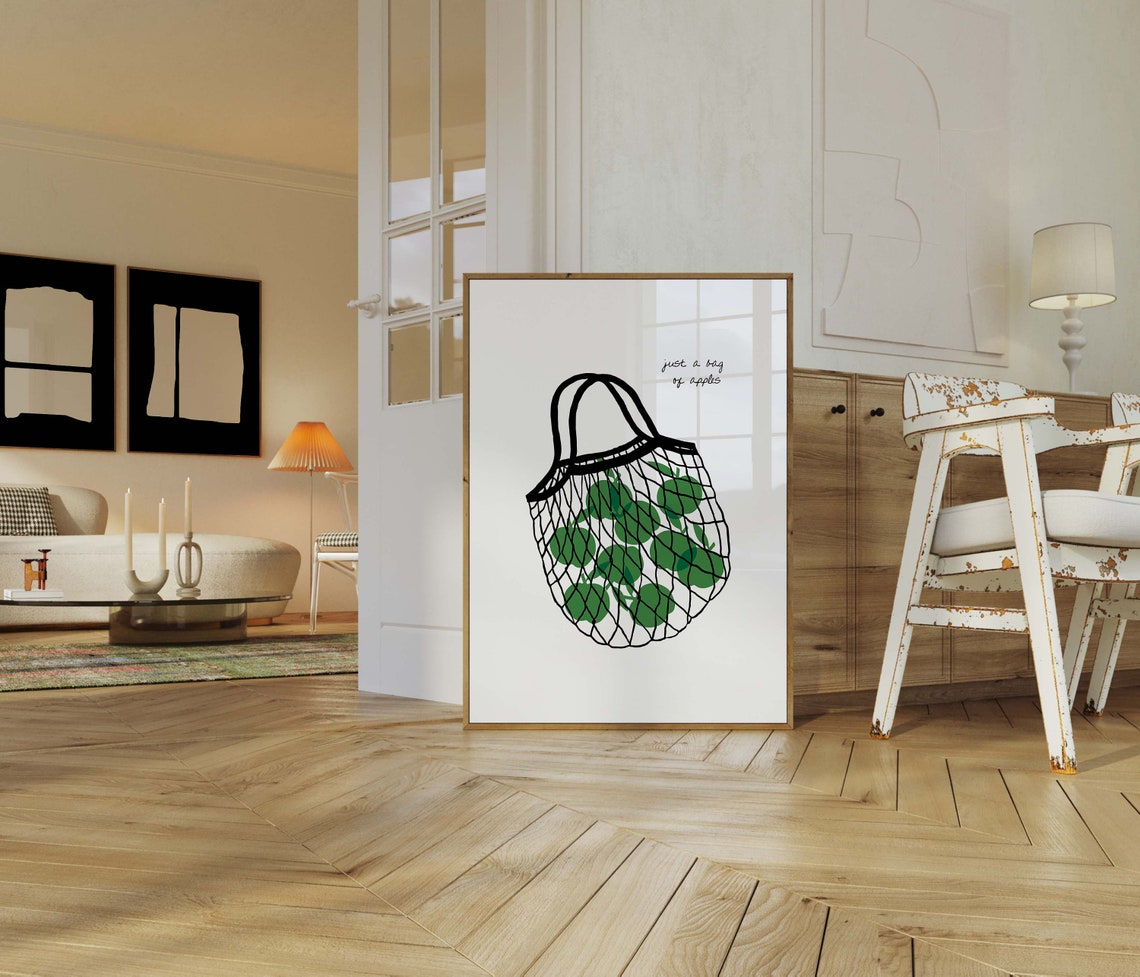 Just A Bag Of Apples Fruit Kitchen Illustration Green Art Print - Image 2