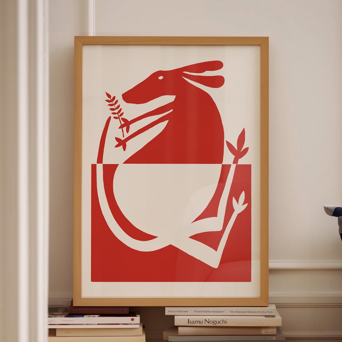 Red Wall Art Unique Red Print Illustration Linocut Art Funky Wall Art Exhibition Wall Art Rabbit Wall Art Extra Large Red Poster