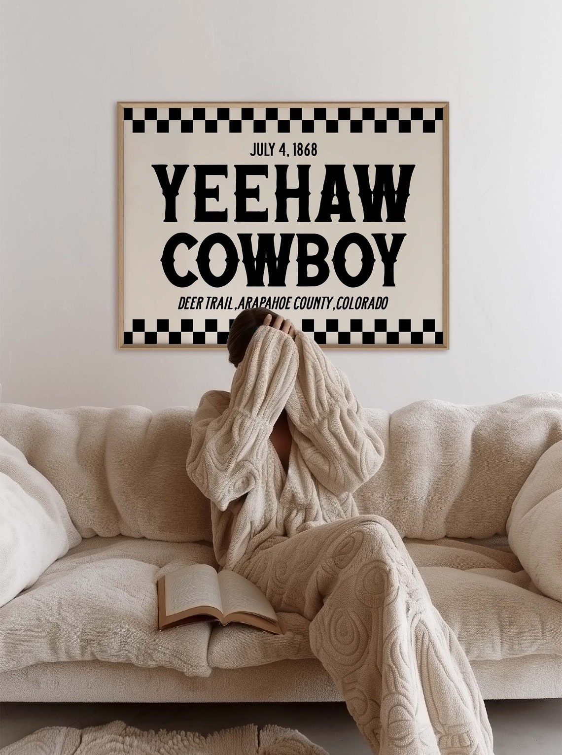 Yeehaw Cowboy July 4 1868 Deer Trail Colorado Checkerboard Poster - Image 3