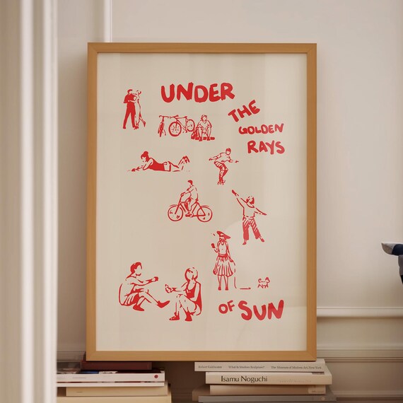 Red Poster Exhibition Wall Art Art Red Kitchen Decor Retro Art Poster Cute Trendy Wall Art Hand Drawn Red Art