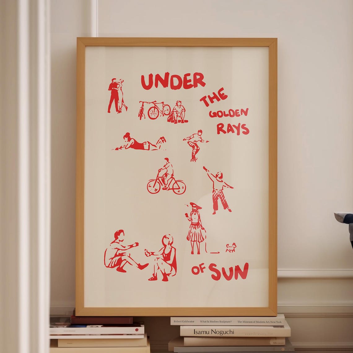 Under The Golden Rays Of Sun Sunny Red Whimsical Line Art Poster