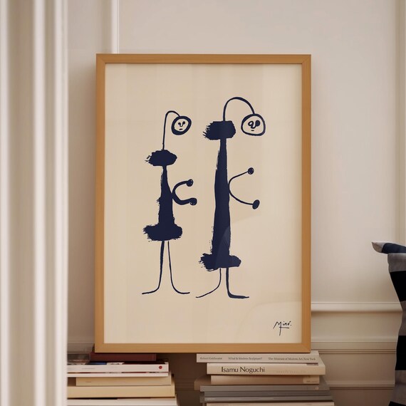 Joan Miro Two Tall Black Doodle Figures Whimsical Surrealist Art Poster