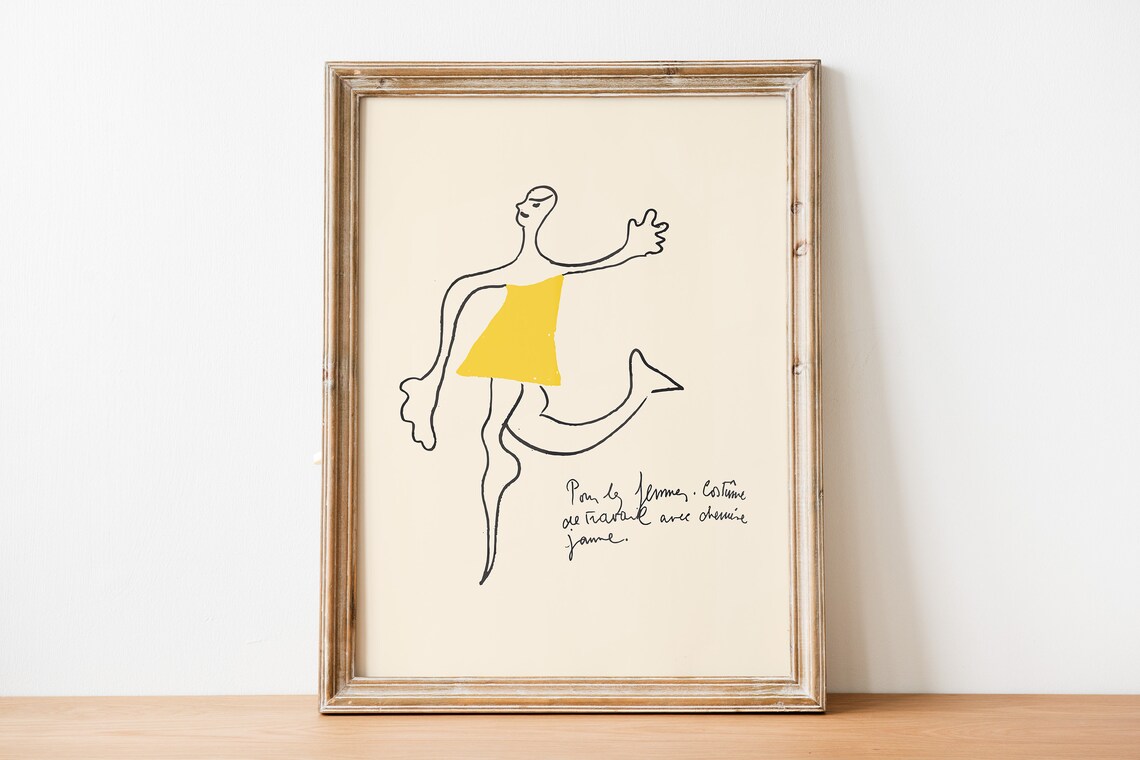 French Line Drawing Woman Yellow Dress Exhibition Style Art Poster - Image 3