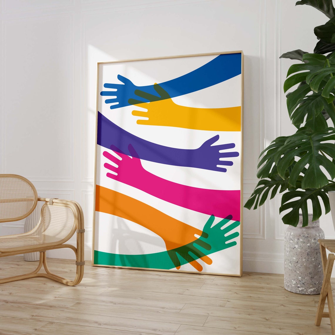 Rainbow Hands Unity Colorful Abstract Art Poster Wall Decor Gift