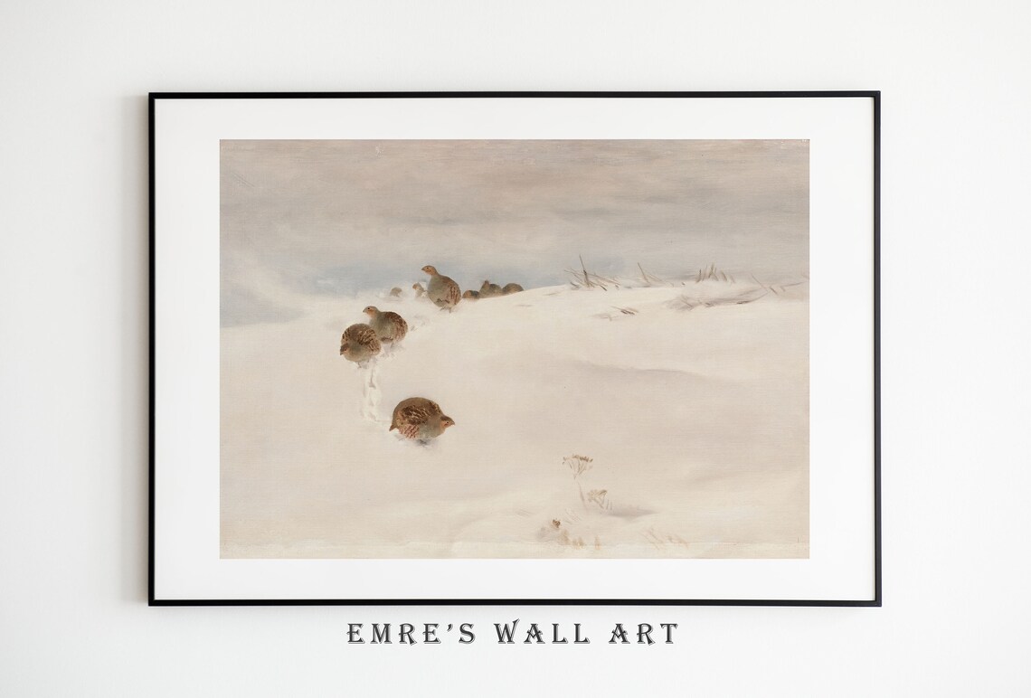 Partridges Walking In Snow Winter Birds Wildlife Painting Poster - Image 4