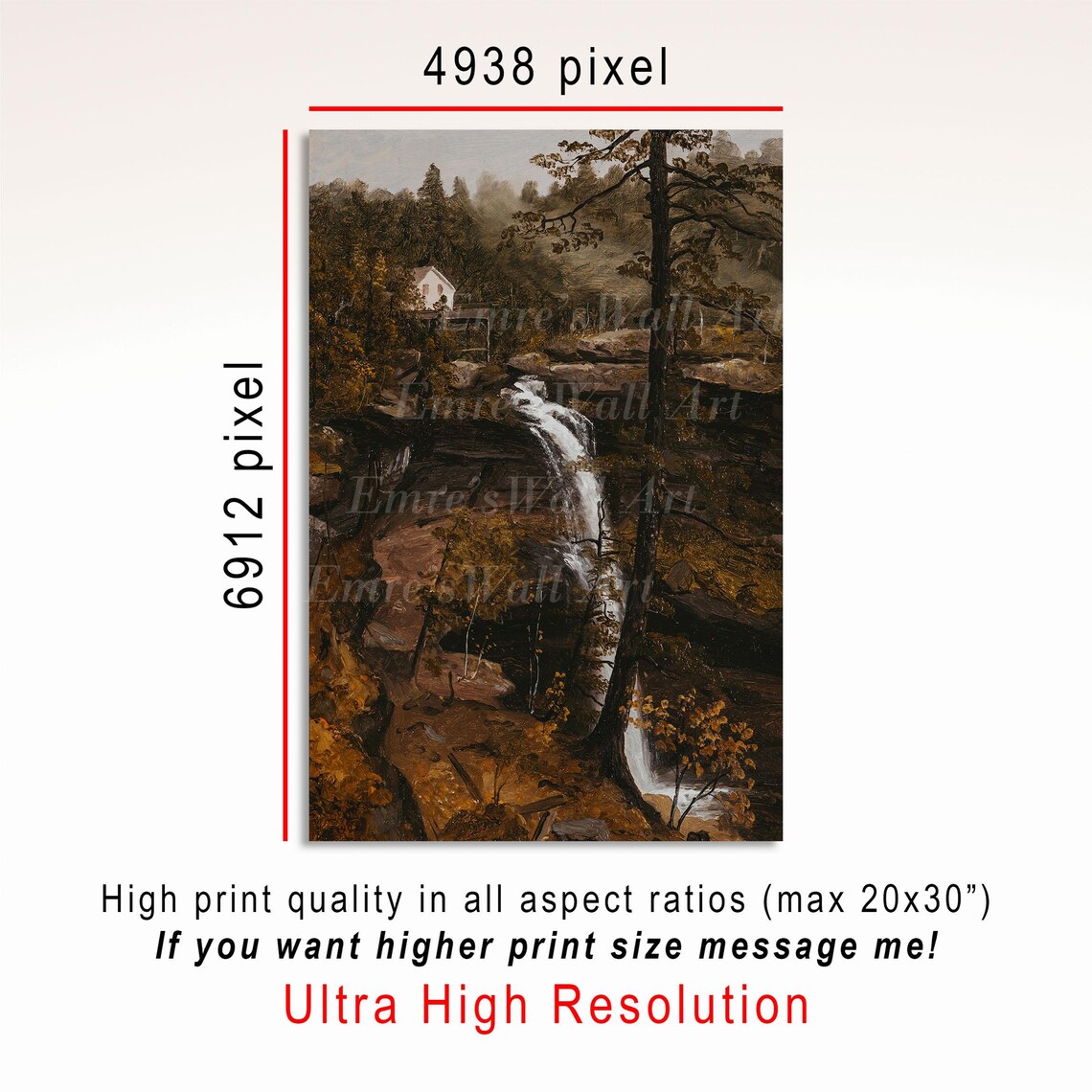 Waterfall Landscape Painting, Vintage Fall Decor - Image 3