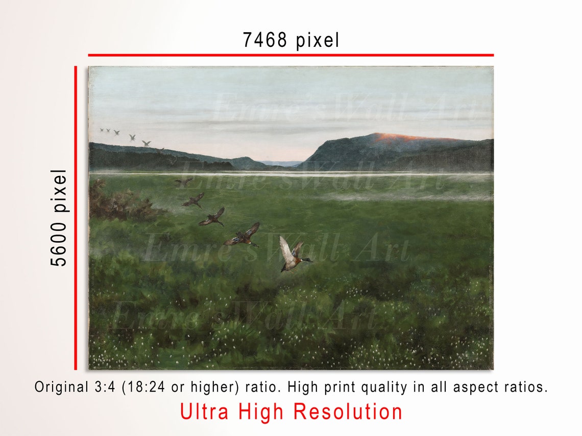 Ducks Flying Over Green Marsh Mountain Lake Vintage Scene Poster - Image 3