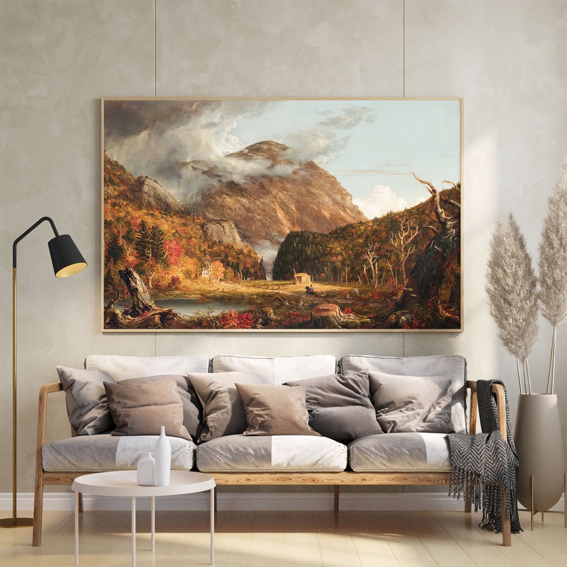 Autumn Mountain Mist Red Foliage Vintage Landscape Painting Poster - Image 2
