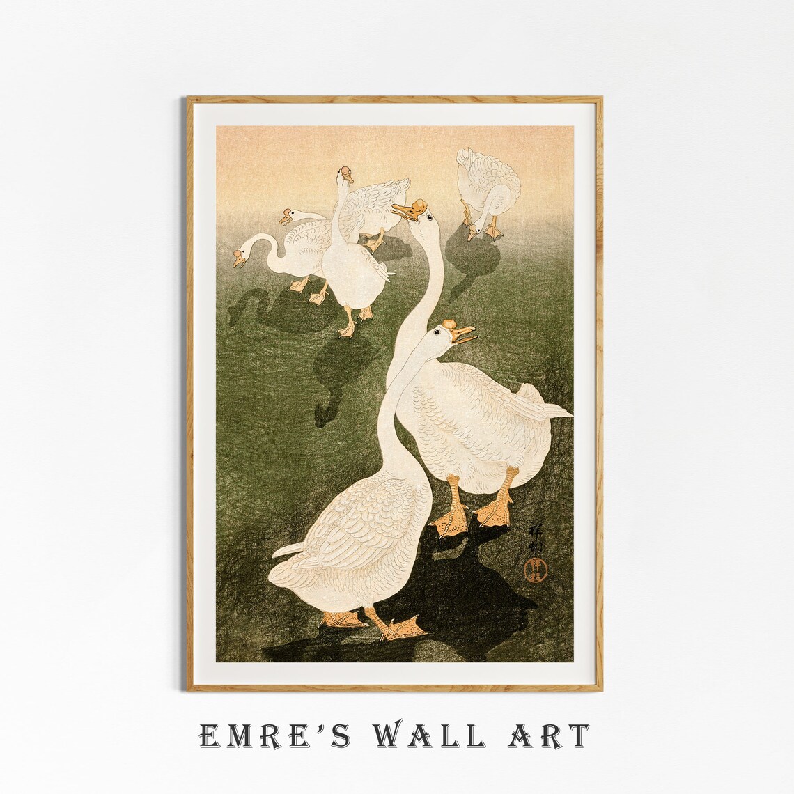 White Geese Japanese Woodblock Art Style Vintage Waterfowl Poster - Image 4