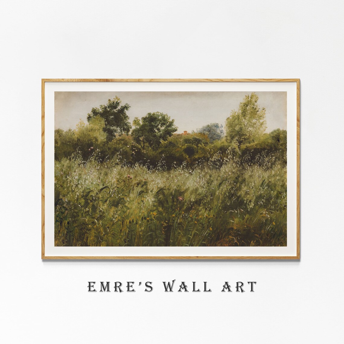 Moody Green Meadow Landscape Oil Painting Wildflower Field Art Poster - Image 4