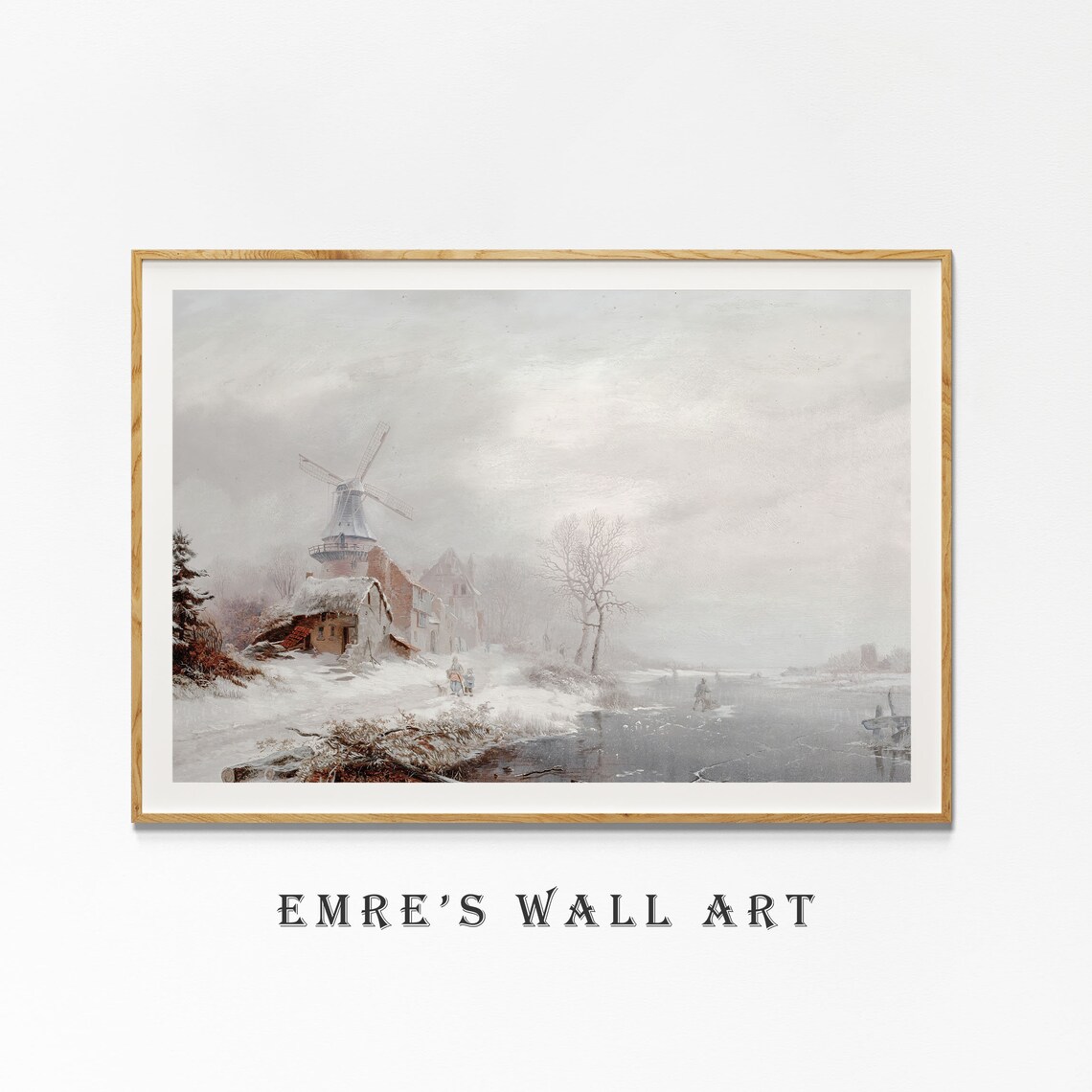 Dutch Windmill Frozen Canal Snowy Winter Landscape Oil Painting Poster - Image 4