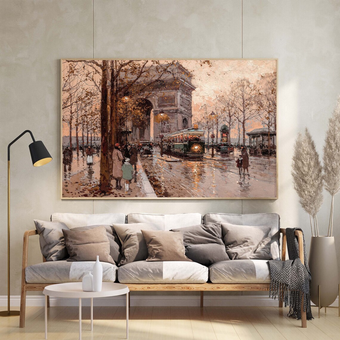 Vintage French Cityscape Art Print, Neutral Autumn Decor - Image 2