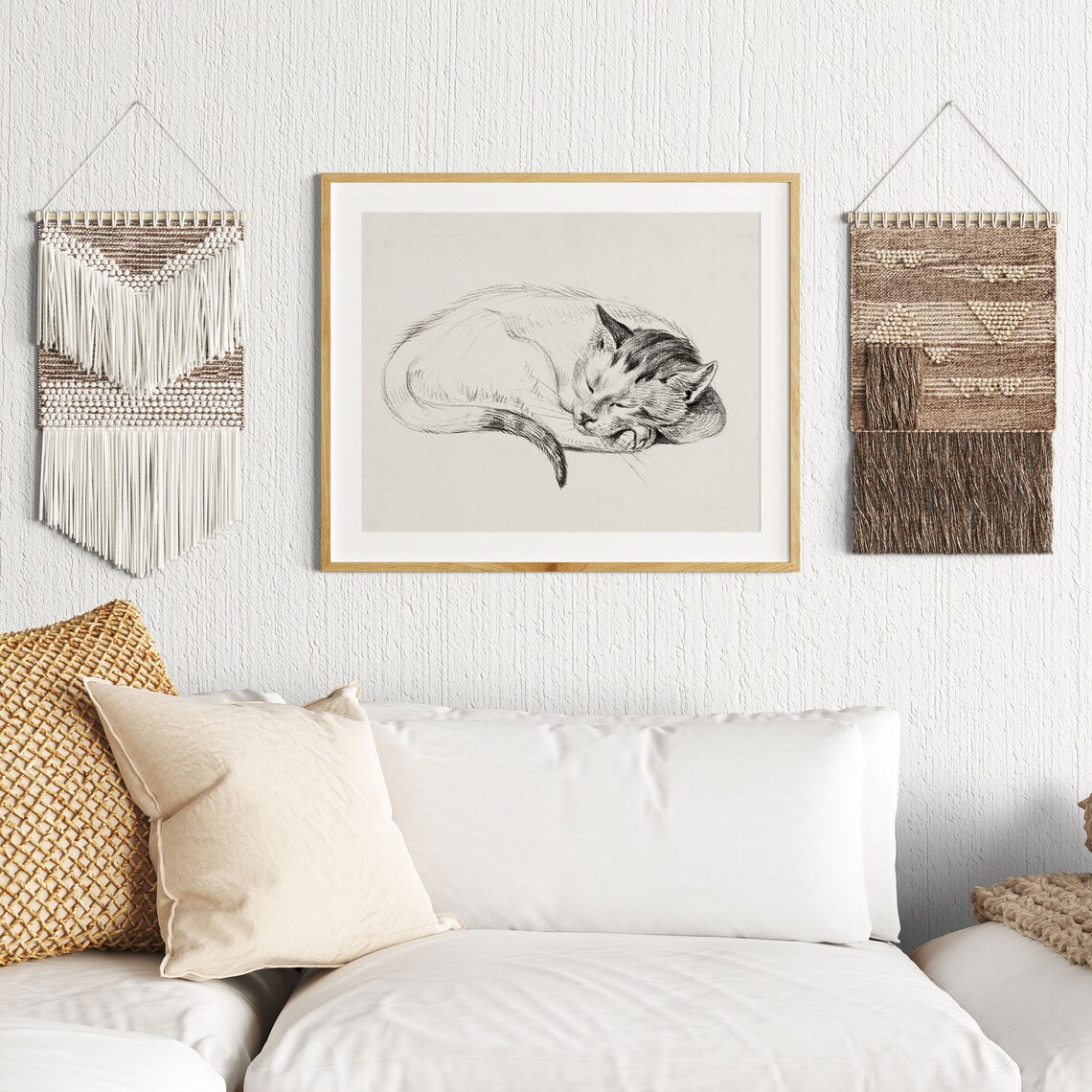 Sleeping Cat Vintage Sketch Art Print, Antique Pet - Image 2