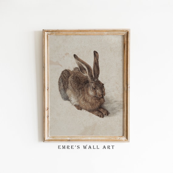 Resting Hare Watercolor Study Vintage Rabbit Wildlife Poster