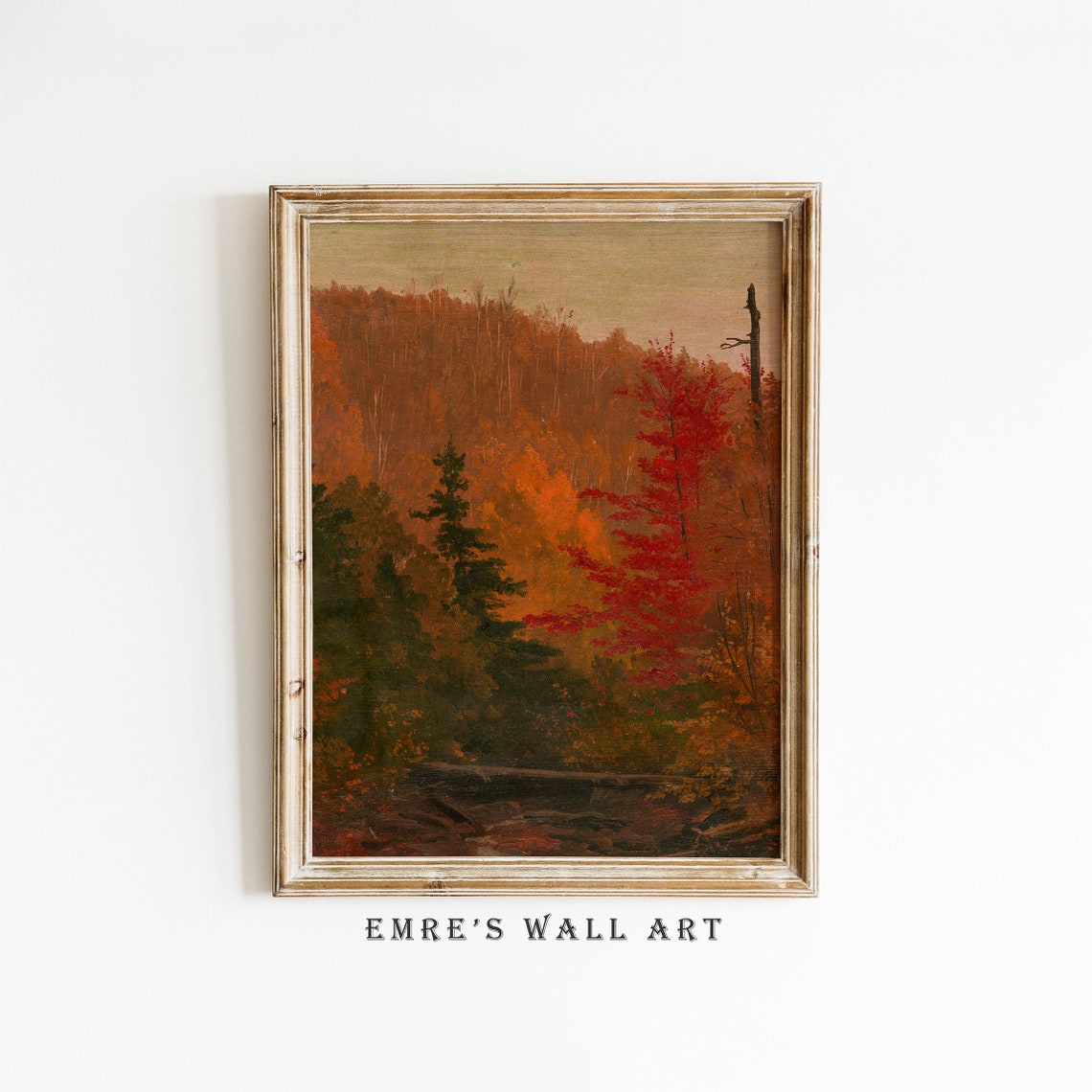 Red Autumn Hillside Forest Painting Fiery Fall Foliage Landscape Print - Image 2