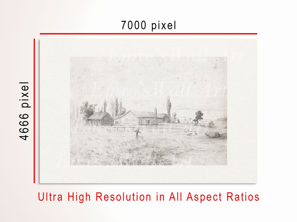 Vintage Farmhouse Landscape Sketch Art Print - Image 4