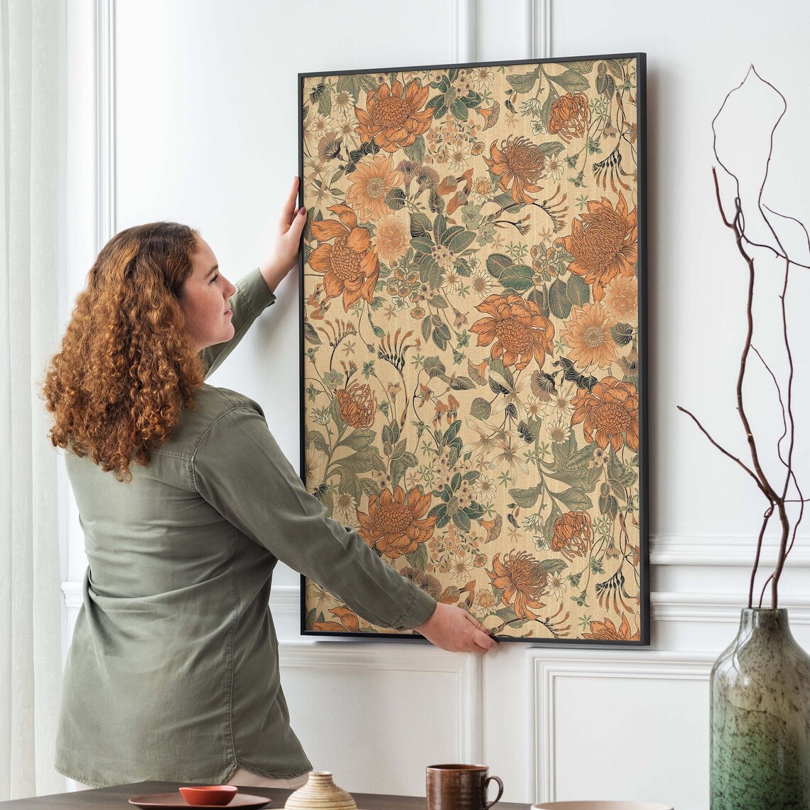 Vintage Textile Wall Art Print, Neutral Farmhouse - Image 2
