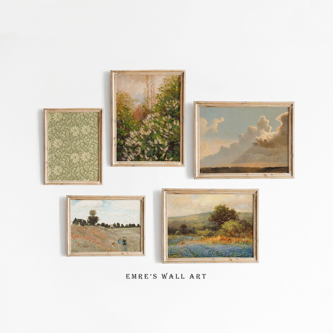 French Country Green Landscape Art Print Set