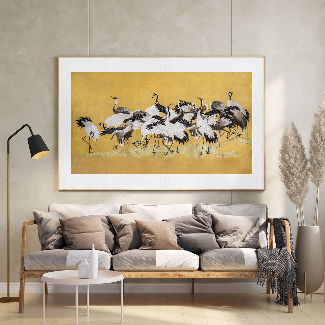 Flock of Japanese Cranes on Gold Leaf Vintage Asian Artwork Poster - Image 4