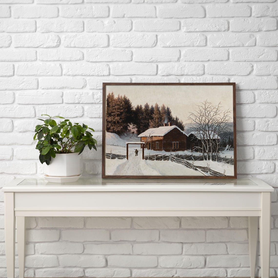 Winter Landscape Oil Painting Vintage Holiday Wall Art Country Farmhouse Winter Print Christmas Gallery Wall Decor - Image 2