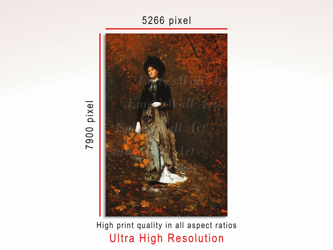 Victorian Woman in Autumn Woods Dark Dress Falling Leaves Poster - Image 3