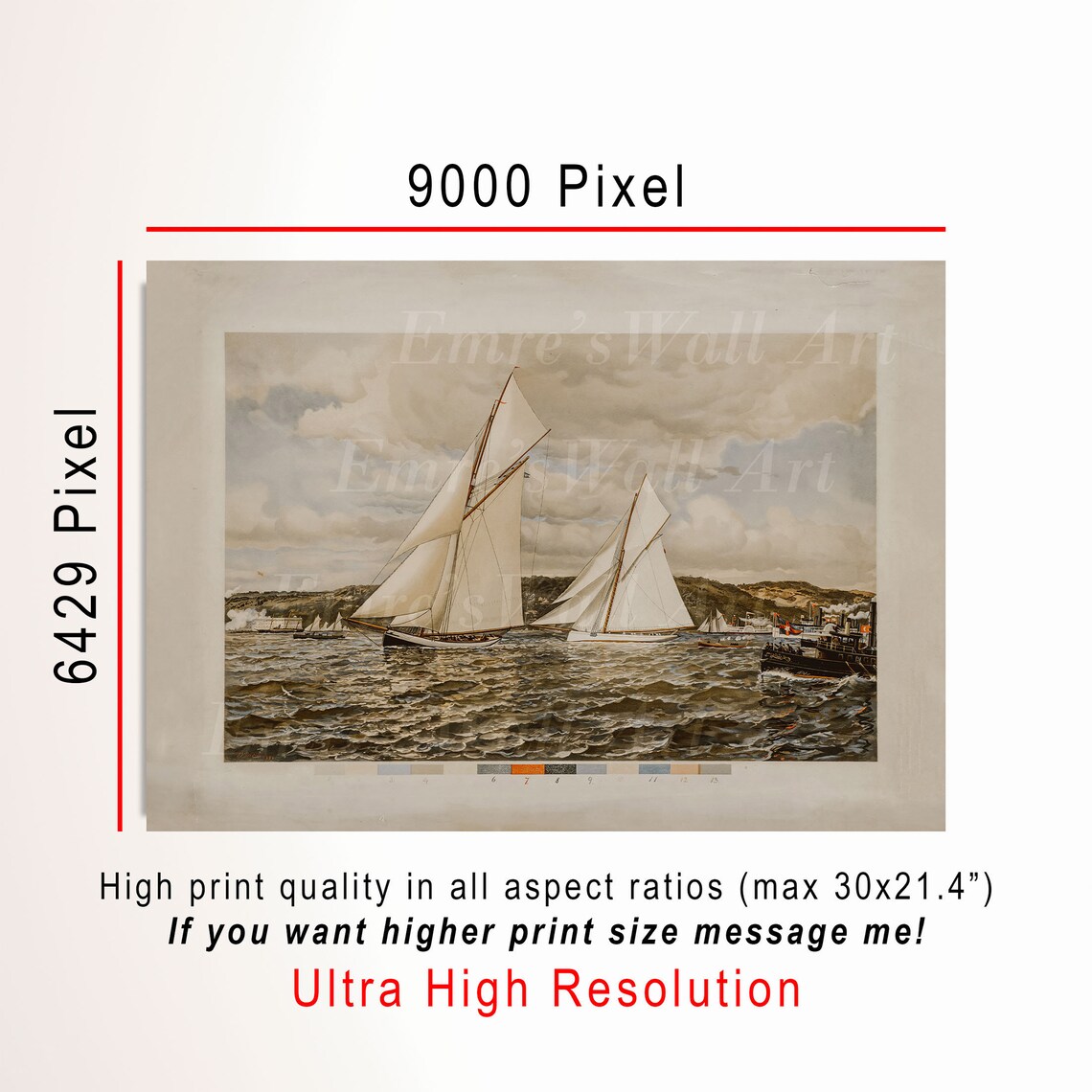 Sailboats On Sea Vintage Nautical Art Print - Image 3