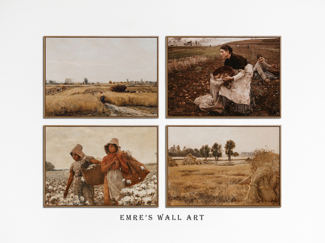 Vintage Harvest Farm Life Four Piece Set Cotton Field Art Poster - Image 4