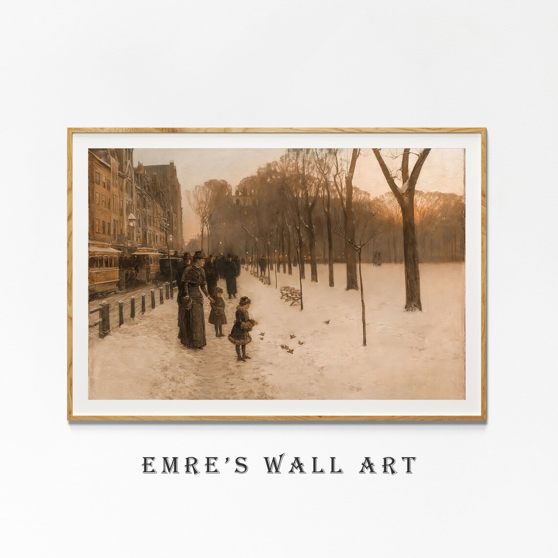Snowy City Avenue Winter Park Figures Vintage Street Scene Poster - Image 4