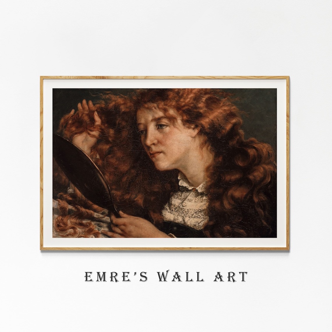 Red Haired Woman Mirror Victorian Vintage Oil Portrait Painting Poster - Image 4