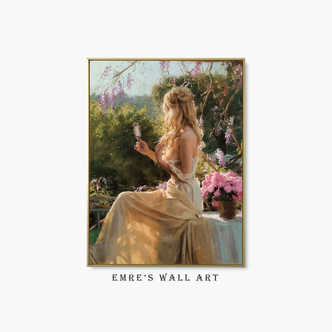 Woman In Garden Print Vintage Woman Oil Painting French Country Garden Painting Vintage Summer Art Print Young Woman Portrait Print