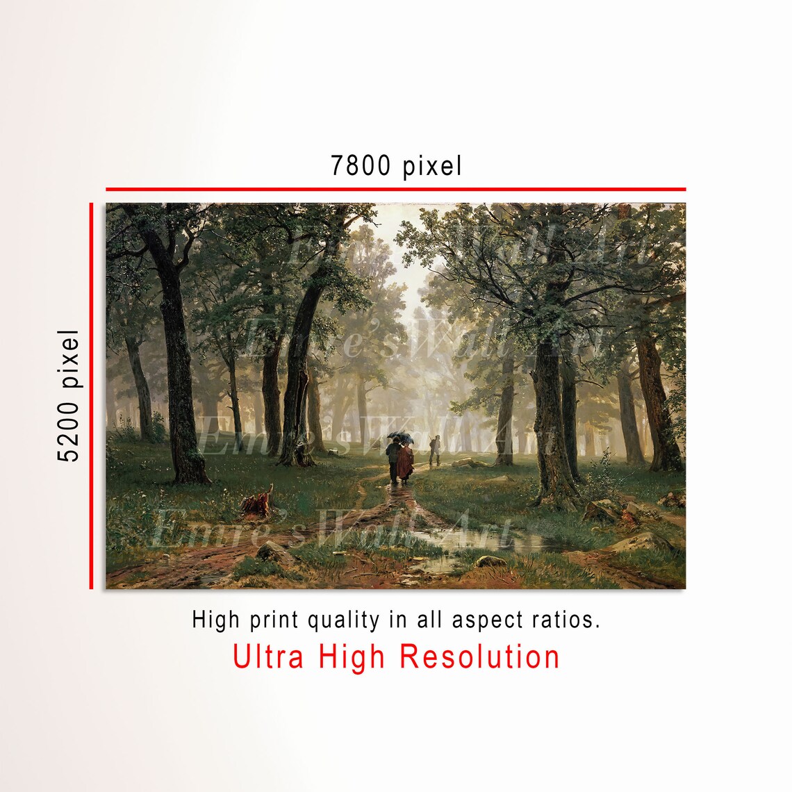 Rustic Vintage Forest Painting Landscape Art Print - Image 3