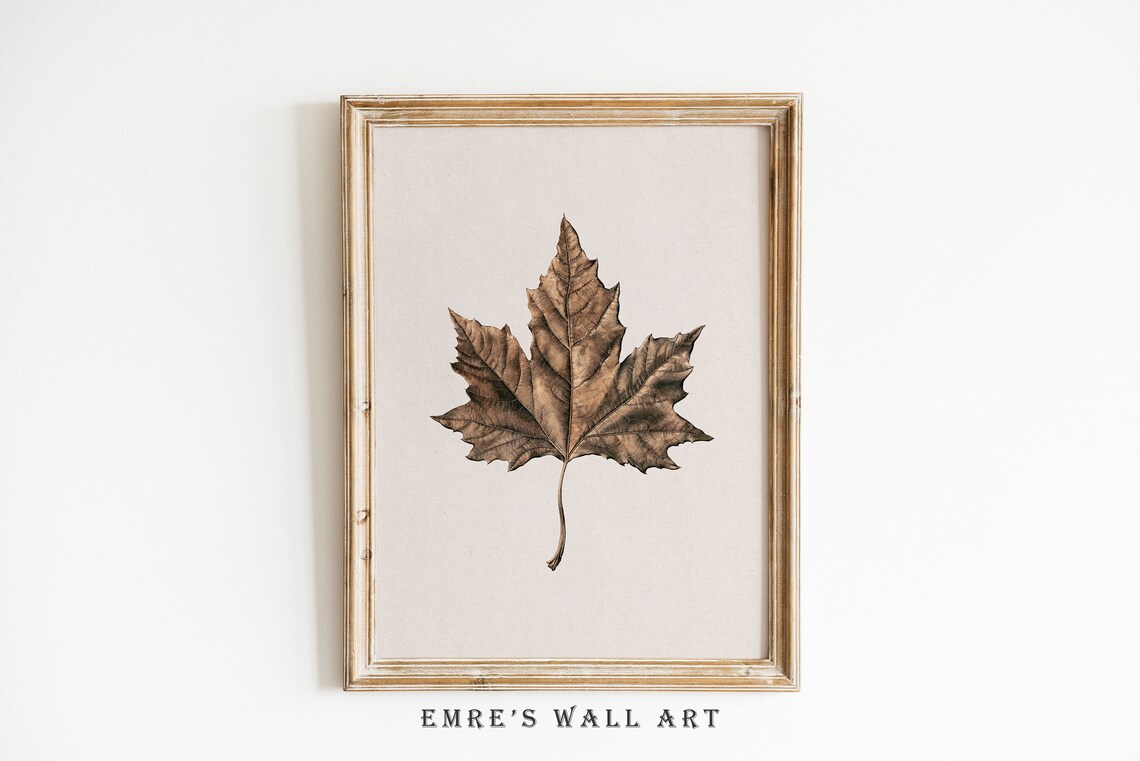 Pressed Autumn Leaves Botanical Trio Neutral Farmhouse Wall Print Set - Image 2
