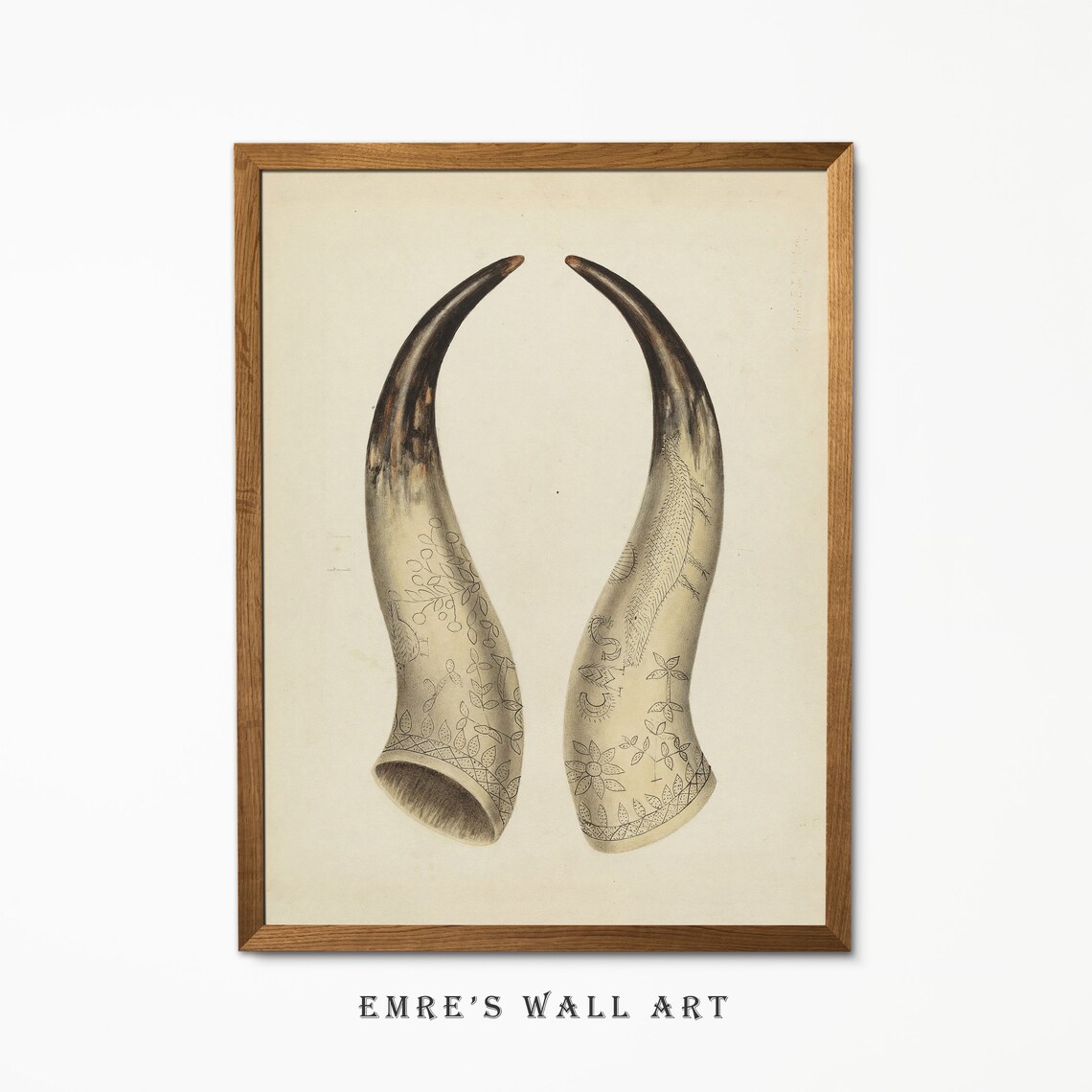 Vintage Horn Painting Western Rustic Art Print - Image 2