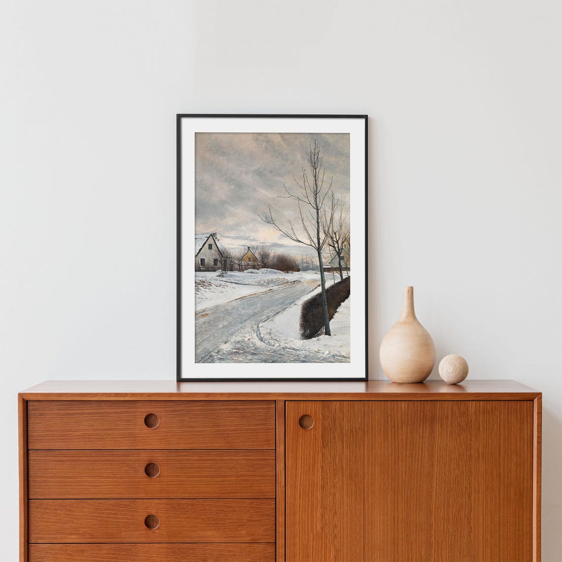 Neutral Winter Landscape Painting Snowy Country Wall Decor Vintage Christmas Holiday Art Print Winter Oil Painting - Image 4