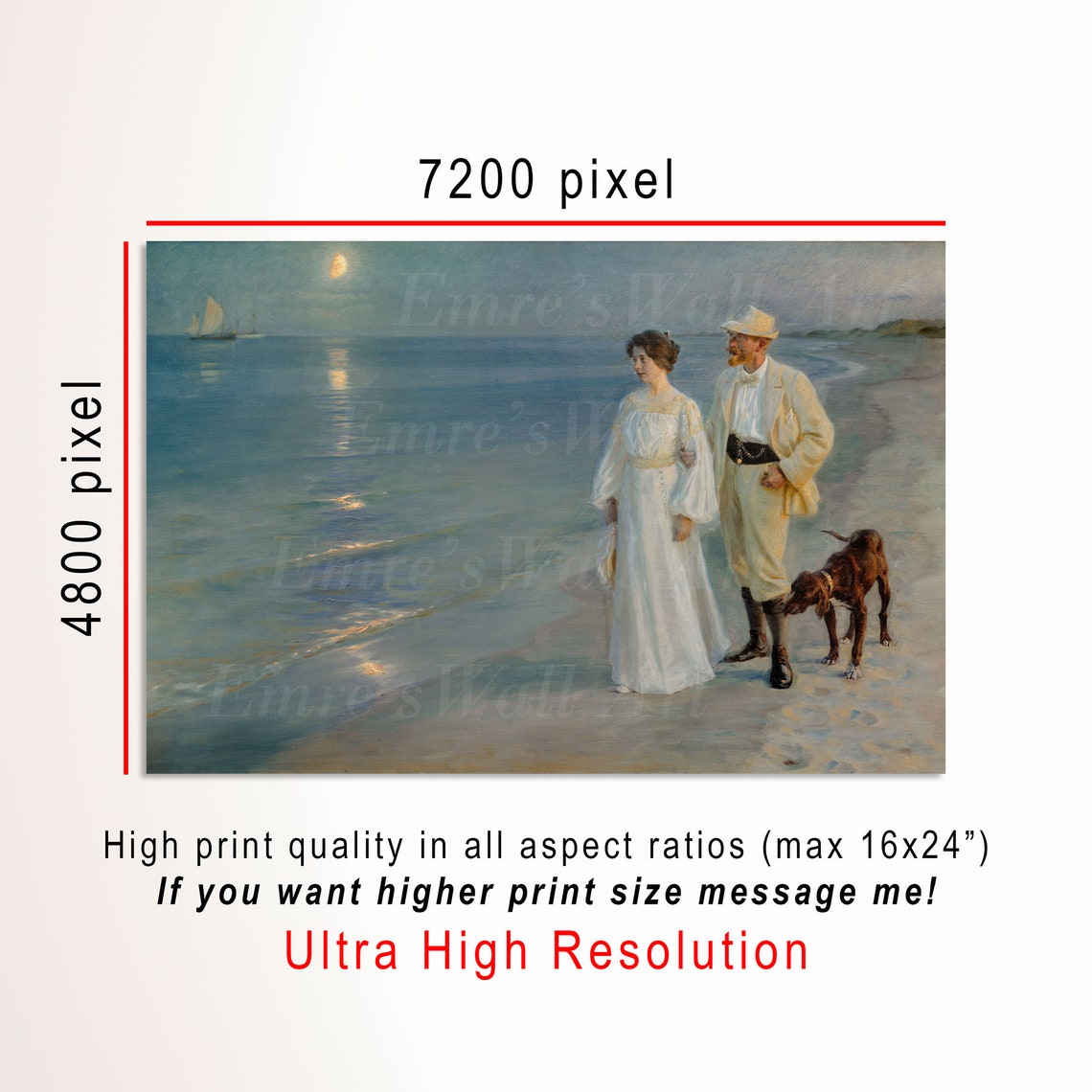 Peder Kroyer Skagen Beach Moonrise Couple Stroll Vintage Poster - Image 3