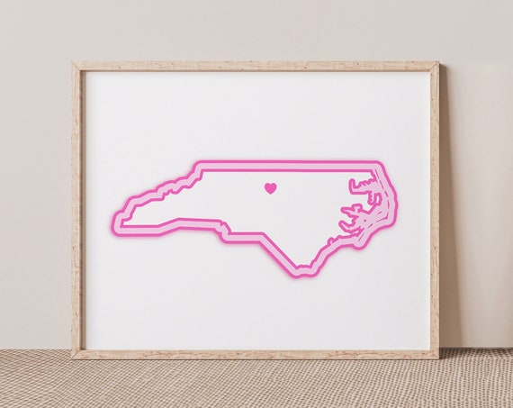 Elon North Carolina Art Map With Heart Pink Print Poster Picture Wall