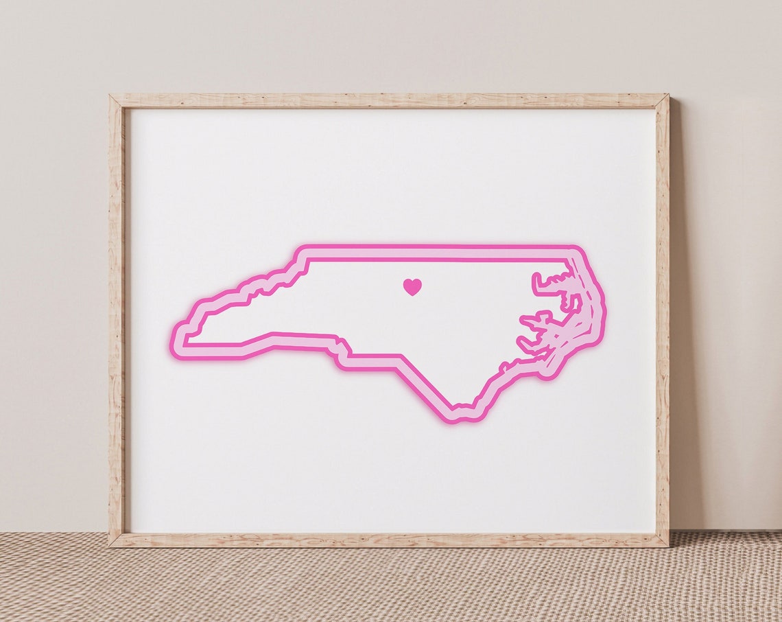 Elon North Carolina Art Map With Heart Pink Print Poster Picture Wall