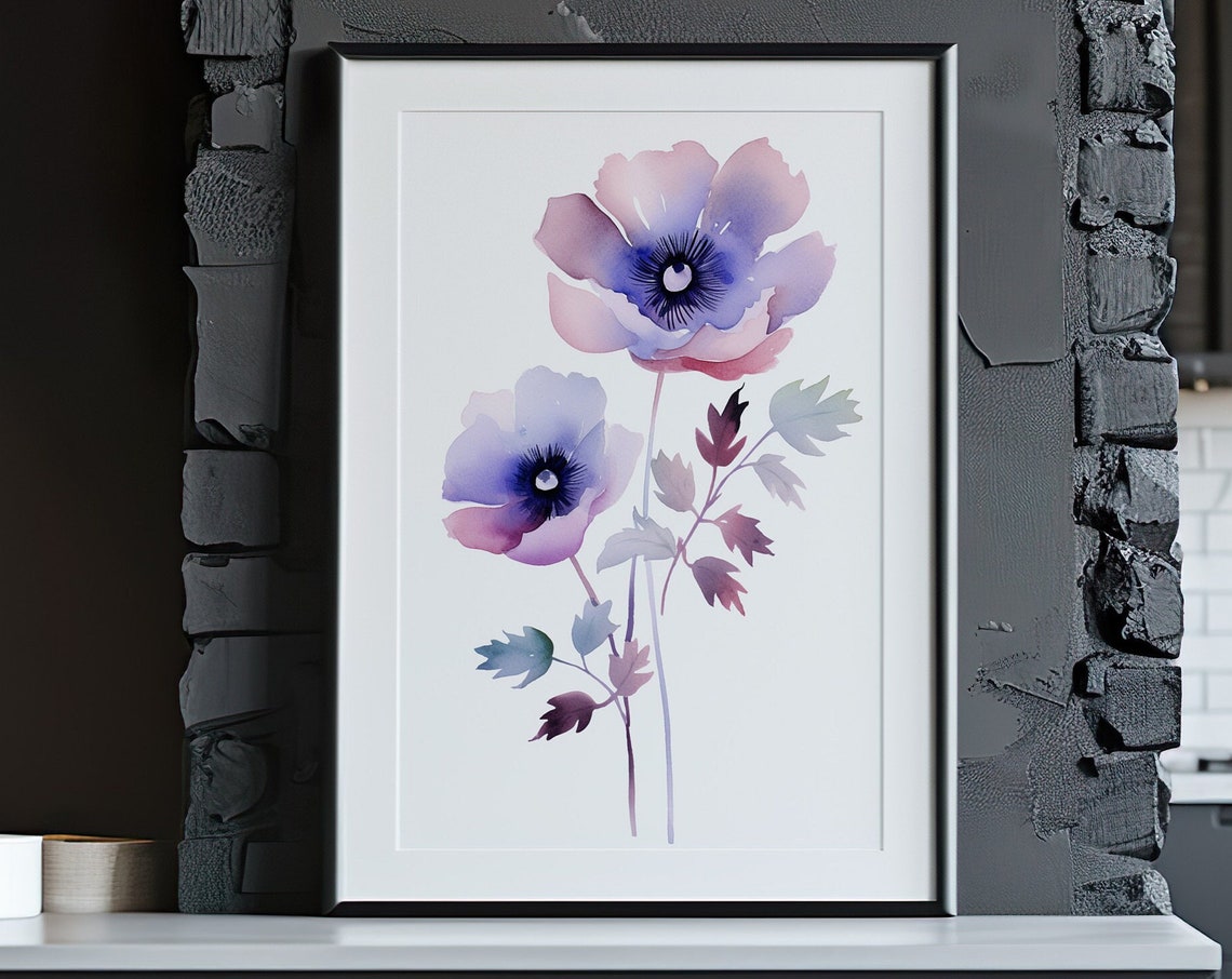 Purple Floral Watercolor Portrait Elegant Blooming Flower Art Poster