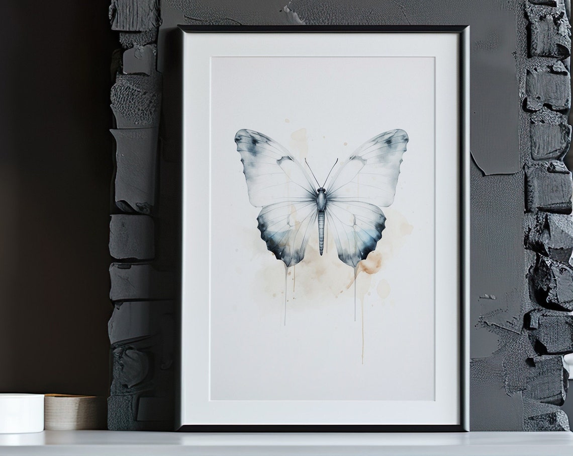 White Translucent Butterfly Watercolor Ethereal Wing Art Poster