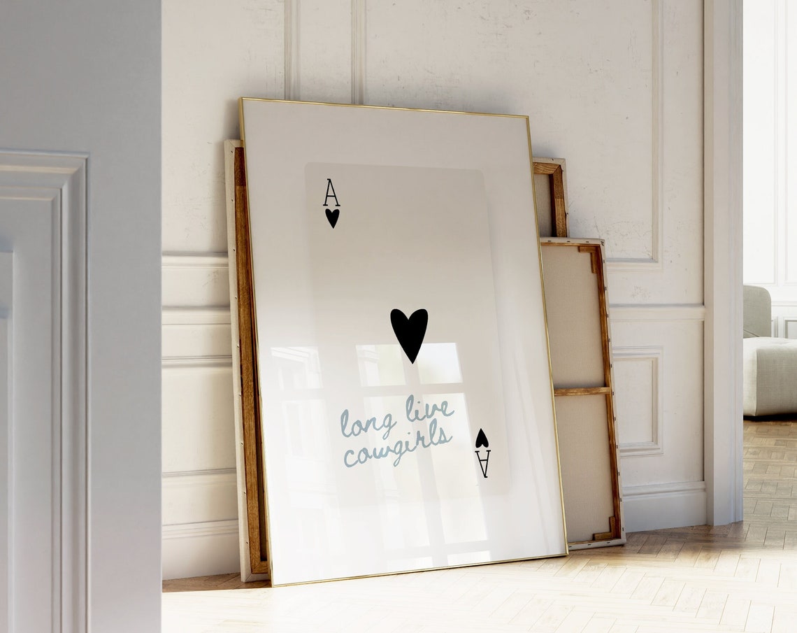 Cowgirl Playing Cards Wall Art Coastal Trendy Long Live Cowgirls Print Ace Of Hearts Lucky You Dorm Minimalist Wall Art