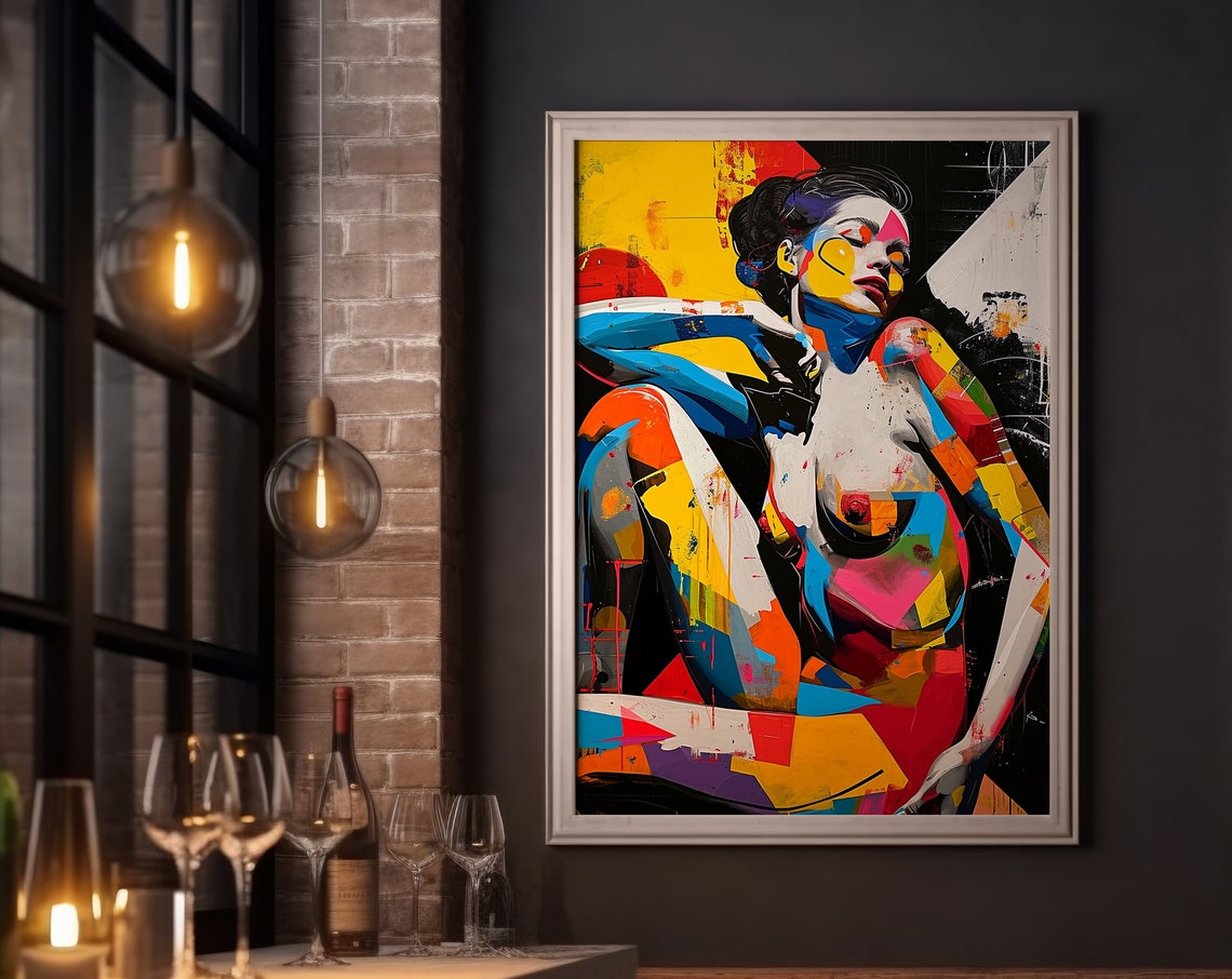 Abstract Nude Painting Art Modern Wall Decor Mondrian Style Art Print Instant Wall Art - Image 6