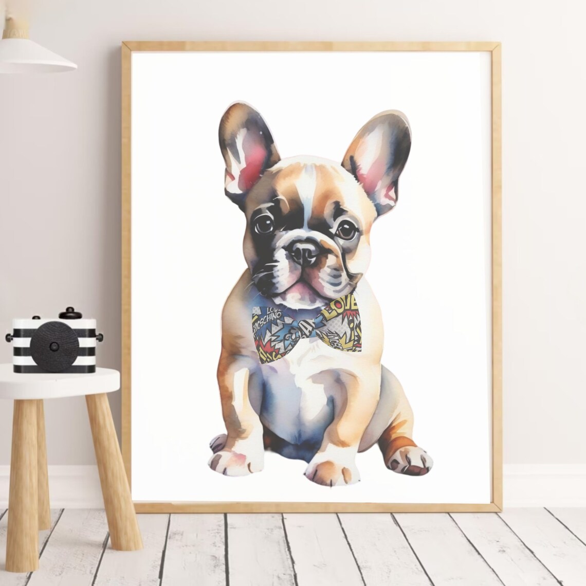 French Bulldog Puppy Comic Bandana Watercolor Dog Nursery Poster - Image 2