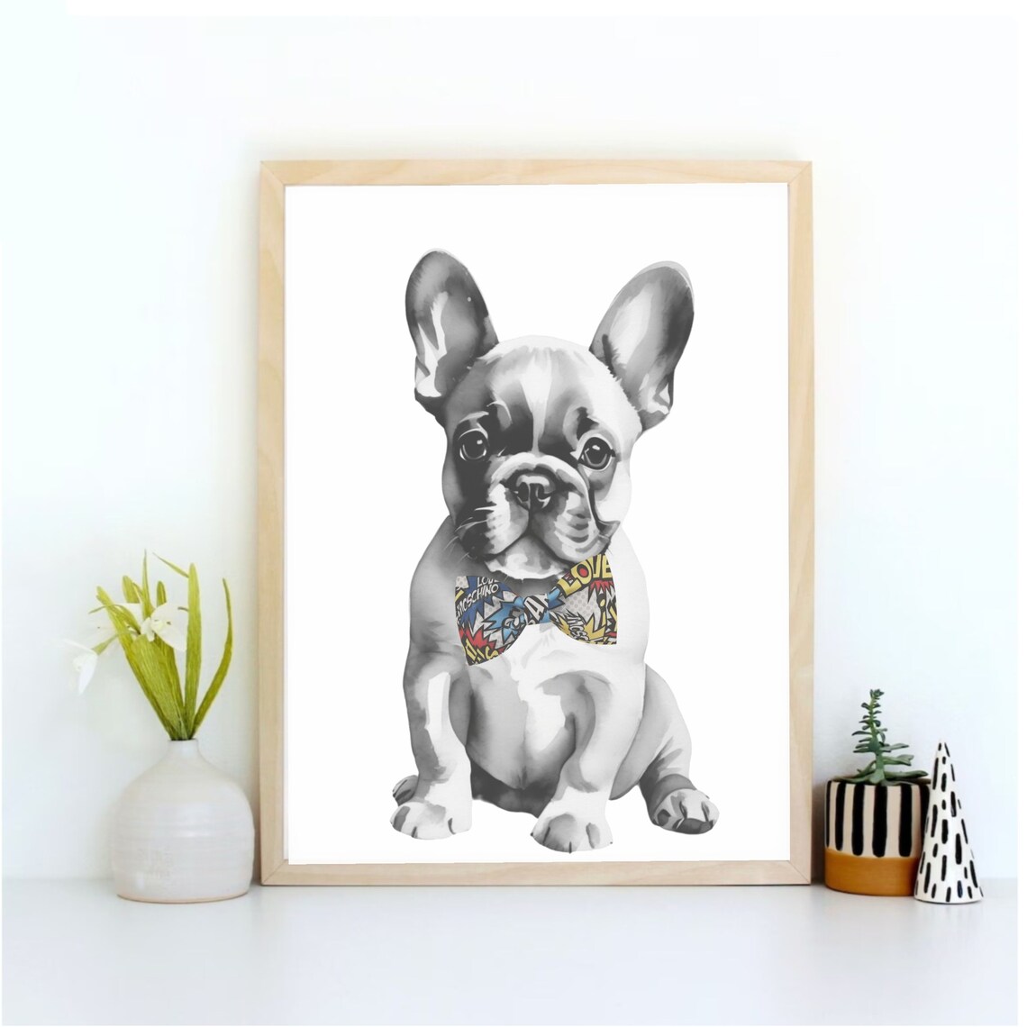 Black and White French Bulldog Puppy Bandana Nursery Wall Poster - Image 2