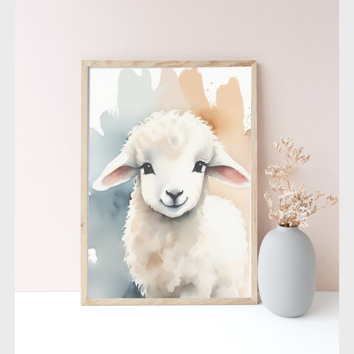 Smiling Baby Lamb Watercolor Cute Sheep Nursery Decor Style Poster - Image 2