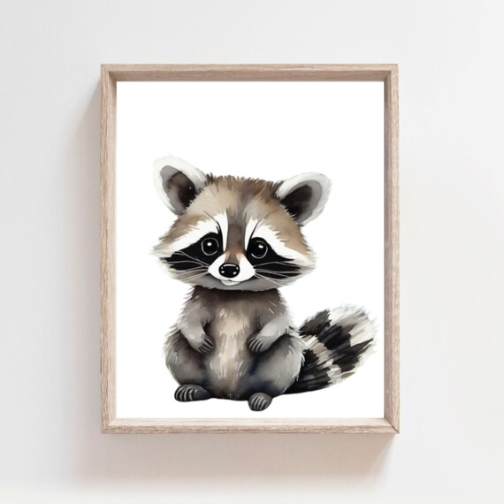 Baby Raccoon Sitting Soft Watercolor Woodland Nursery Poster