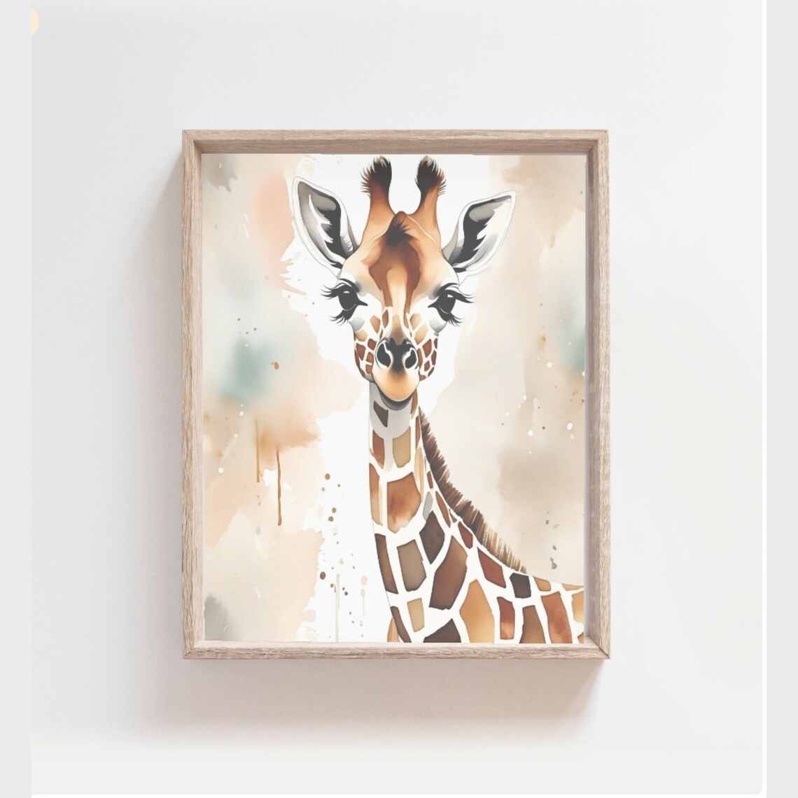 Baby Giraffe Watercolor Portrait Tall Spots Safari Nursery Poster